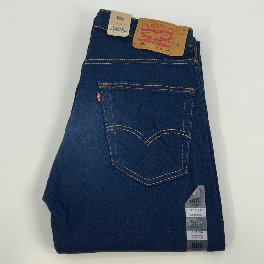 Levi's 501 Original Jeans Men 31x34 Dark Indigo Blue Straight Leg Button Fly NEW